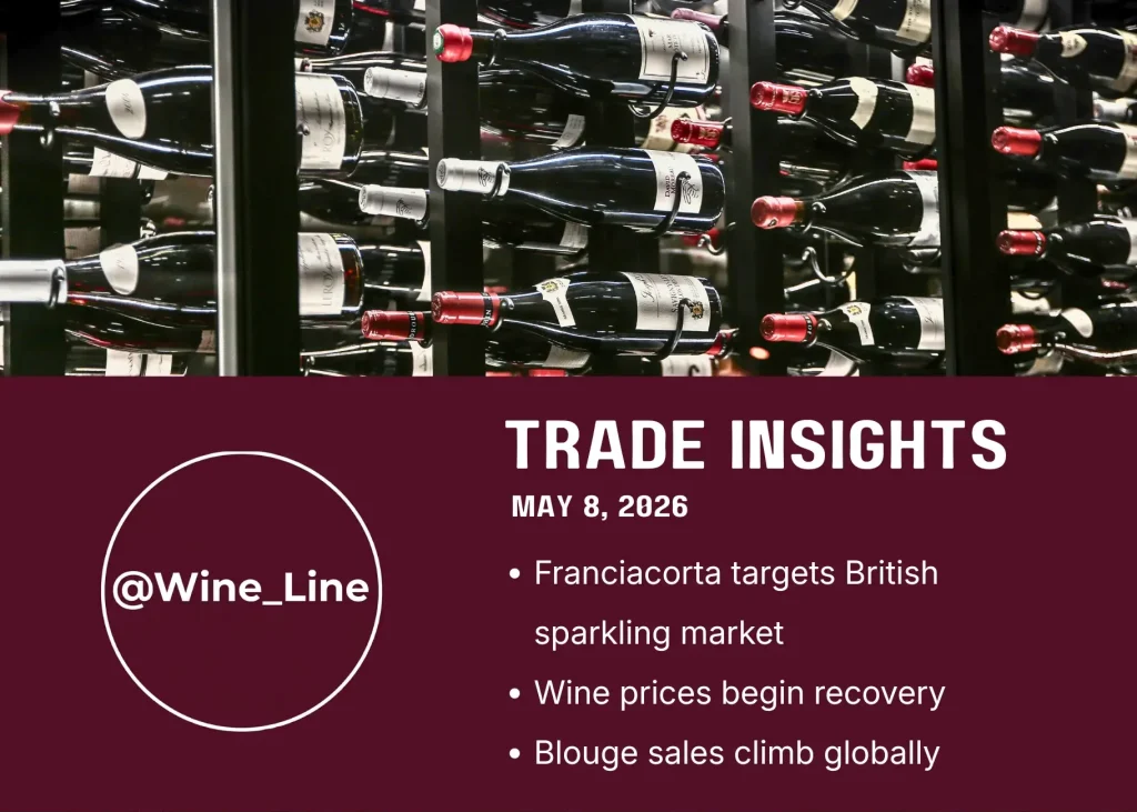 Trade Insights May 8, 2026 by Maciek Klimowicz | The Wine Line illustrated by Bottles Hanging on a Wine Shop Shelf