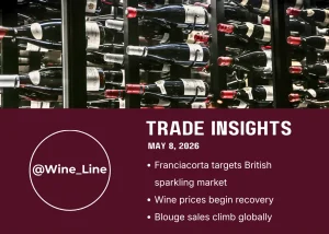 Trade Insights May 8, 2026 by Maciek Klimowicz | The Wine Line illustrated by Bottles Hanging on a Wine Shop Shelf